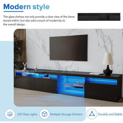 Unique Design TV Stand With 2 Glass Shelves, Ample Storage Space Media