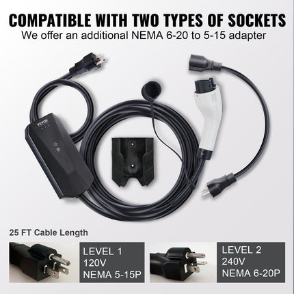 Portable EV Charger, 16 Amp 120V Or 240V, Electric Vehicle Charger