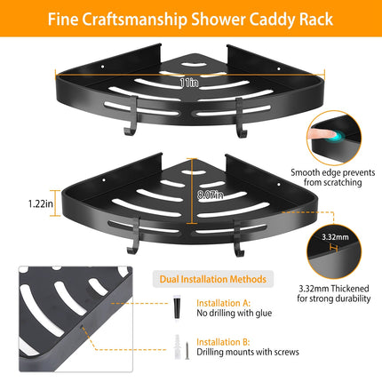 2Pcs Corner Shower Caddy Shelf Adhesive Bathroom Wall Mounted Storage
