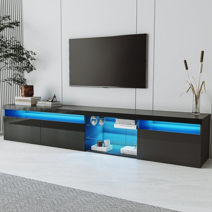 Unique Design TV Stand With 2 Glass Shelves, Ample Storage Space Media