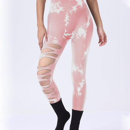 3 Pack Women's Tie Dye Cutout Tights High Waist Workout Yoga Leggings,