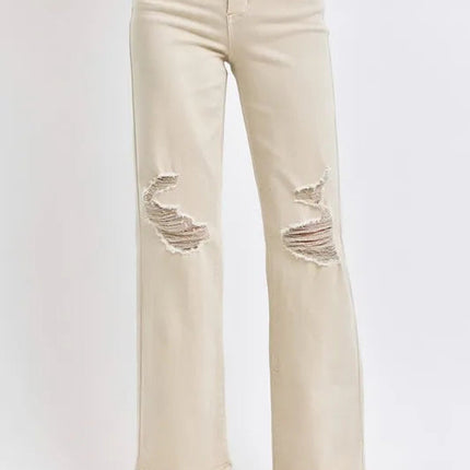 Judy Blue Full Size High Waist Distressed Wide Leg Jeans