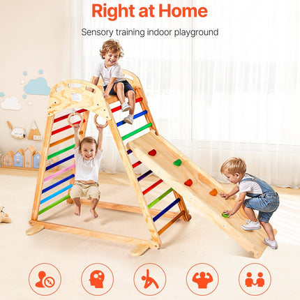 Indoor Playground Jungle Gym, 4-in-1 Wooden Indoor Playground Playset
