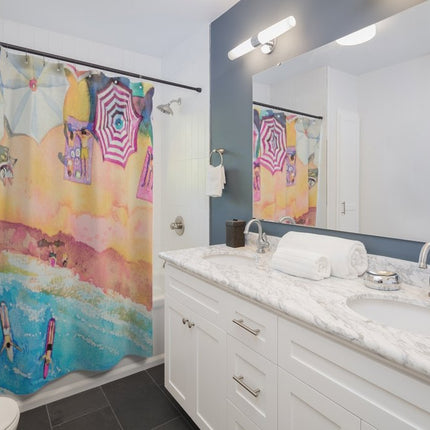 Colorful Day at the Beach Shower Curtains Home Decor