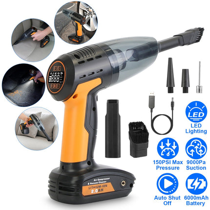 1Pc 4 In 1 Cordless Car Vacuum Cleaner And Tire Inflator With LED