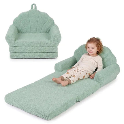 2-in-1 Flip Open Kids Sofa Lounger, Teddy Fleece Toddler Couch With