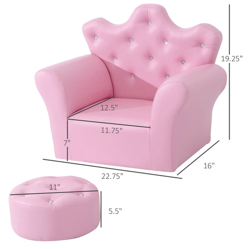 Kids Sofa Set With Footstool, Princess Sofa With Diamond Decoration