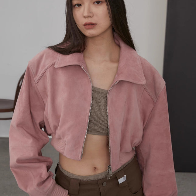 Retro Classic Stand Up Sheep Leather Short Jacket "Witch Game"