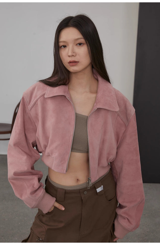 Retro Classic Stand Up Sheep Leather Short Jacket "Witch Game"
