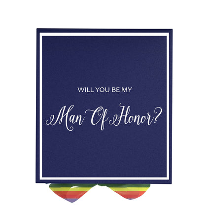 Will You Be My Man of Honor? Proposal Box Navy -  Border - Rainbow