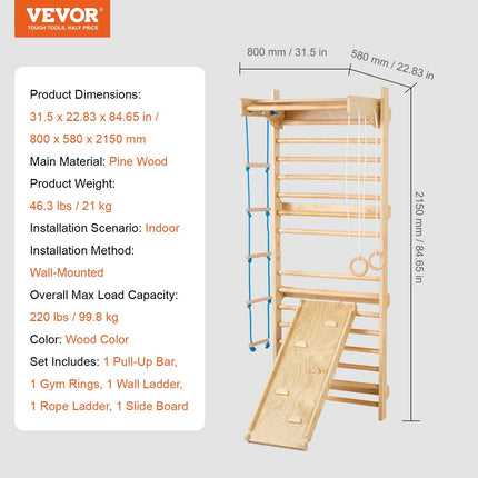 Swedish Ladder Wall Gym 5 In 1 Wooden Indoor Playground Climbing Toys