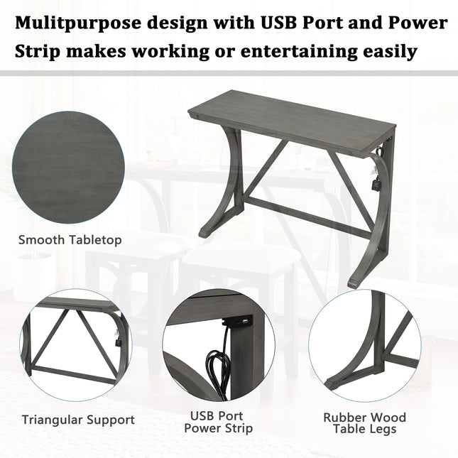 TOPMAx Farmhouse 3- Piece Counter Height Dining Table Set With USB
