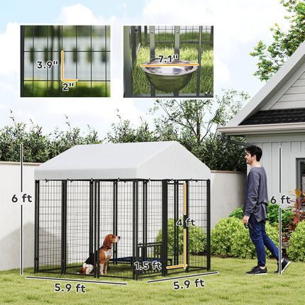 5.9 X 5.9 X 6 Outdoor Dog Kennel With Roof, Rotating & 4-Level