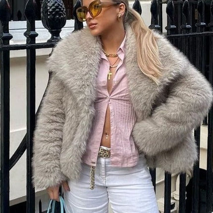 Winter Plush Coat Fashion Warm Thicken Fluffy Lapel Jacket Outwear