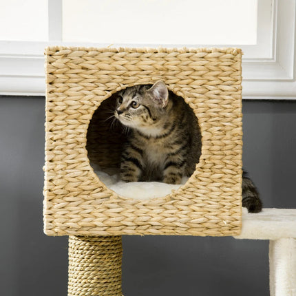 PawHut Cattail Weave Cat Tree For Indoor Cats Kitty Tower With Rattan