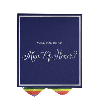 Will You Be My Man of Honor? Proposal Box Navy -  Border - Rainbow