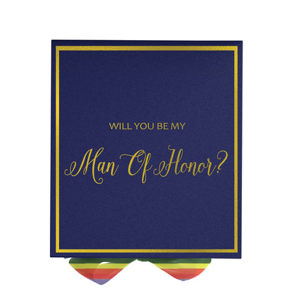 Will You Be My Man of Honor? Proposal Box Navy -  Border - Rainbow