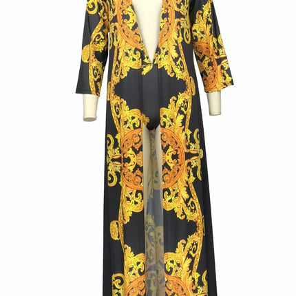 Printed Plunge One-Piece : Cover Up Swim Set