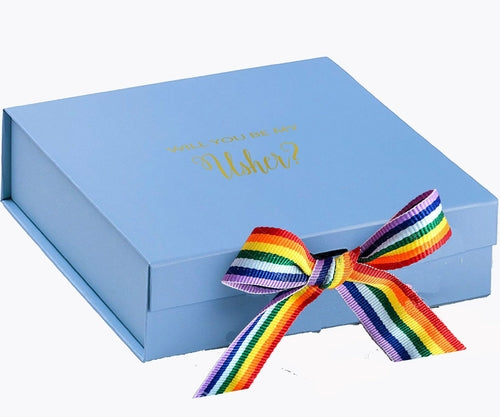 Will You Be My Usher? Proposal Box light blue - No Border - Rainbow