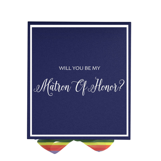 Will You Be My Matron of Honor? Proposal Box Navy -  Border - Rainbow