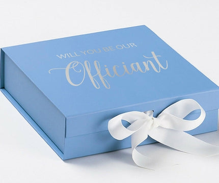 Will You Be our Officiant? Proposal Box Light Blue w/ white Bow- No
