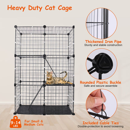 3 Tier Cat Playpen Cage Metal Indoor Cat House Detachable Kitten House