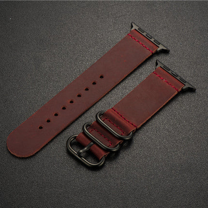 Nubuck Leather Three-Ring Pin Buckle Watch Strap