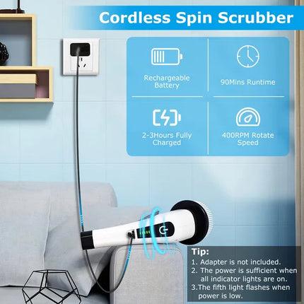 Electric Spin Scrubber Cordless Cleaning Brush Extendable With 8