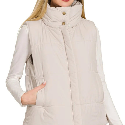 Zenana High Neck Zip-Up Vest Coat