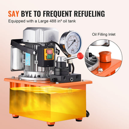 Electric Hydraulic Pump, 10000 PSI 750W 110V, 488 In³/8L Capacity,