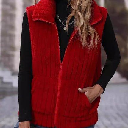 Pocketed Zip Up Vest Coat