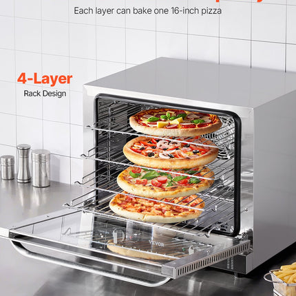 66L Commercial Countertop Oven 2800W Electric Toaster Oven Stainless