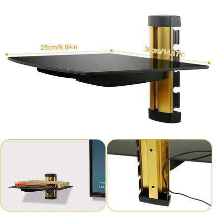 Floating Wall Mounted Strengthened Tempered Glass Shelf For DVD Cable