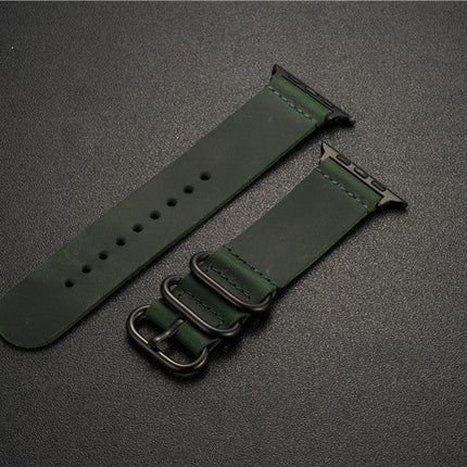 Nubuck Leather Three-Ring Pin Buckle Watch Strap