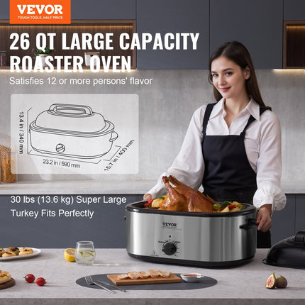 Electric Roaster Oven, 26 QT Turkey Roaster Oven With Self-Basting