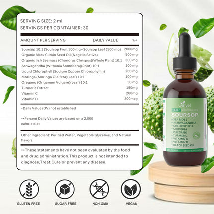 Soursop Drops 10-in-1 With Seaweed, Moringa, Black Seed Oil, Oregano,
