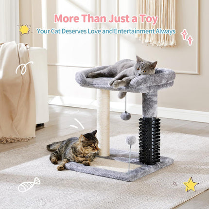 Small 4-in-1 Cat Tree Tower With Self-grooming Brush And Natural Sisal