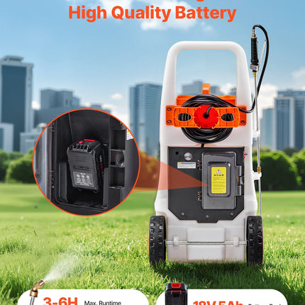 13.1Gal Battery Powered Sprayer With Cart Wheeled 0-80 PSI Electric
