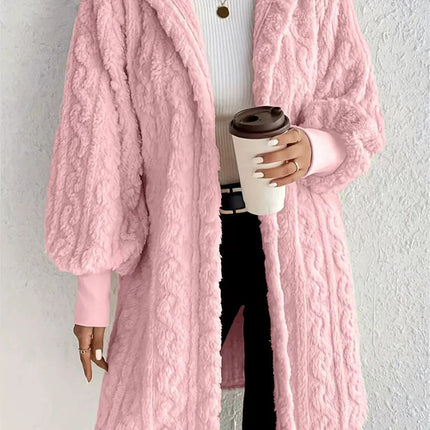 Hooded Double-sided Plush Cuff Thread Long Coat