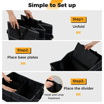 13 Gallon Car Trunk Organizer - 3 Compartments+6 Pockets, 600D Oxford