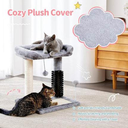 Small 4-in-1 Cat Tree Tower With Self-grooming Brush And Natural Sisal