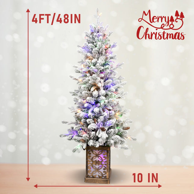 4ft Pre-lit Potted Porch Christmas Tree Small Slim Christmas Tree With