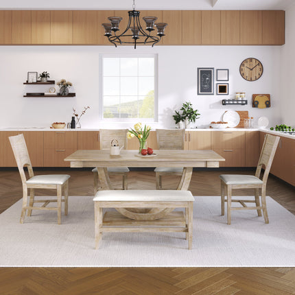 TOPMAx 6- Piece Wood Half Round Dining Table Set Kitchen Table Set