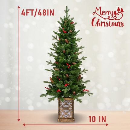 4ft Pre-lit Potted Porch Christmas Tree, Small Slim Christmas Tree