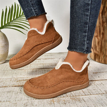 Fashion V-cut Plush Ankle Boots Winter Plus Velvet Flat Snow Boot