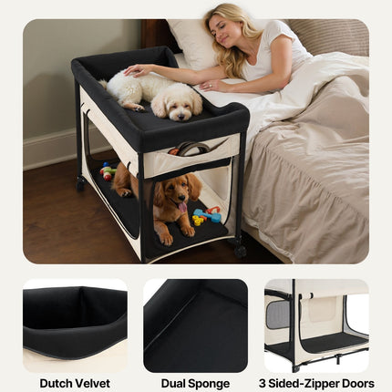 Elevated Lounge Pet Bed Foldable Bunk Dog Bed With Wheels & Side Bags