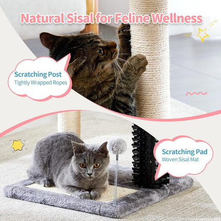 Small 4-in-1 Cat Tree Tower With Self-grooming Brush And Natural Sisal
