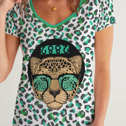 2882Sport™ Tropics of OZ - One Shady Lion Cheetah Women's V-Neck Tee