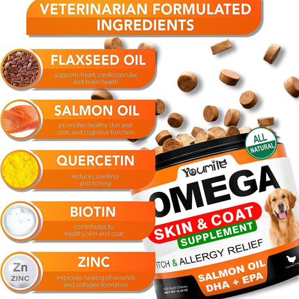 Youmile Omega 3 For Dogs - 120Ct  Fish Oil Treats - Allergy & Itch