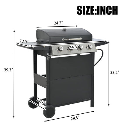 Propane Gas Grill 4 Burner Barbecue Grill, Stainless Steel 34,000 BTU